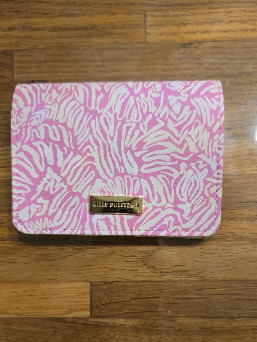 Lilly Pulitzer Pink and White Zebra-Print Small Wallet with Gold Plaque